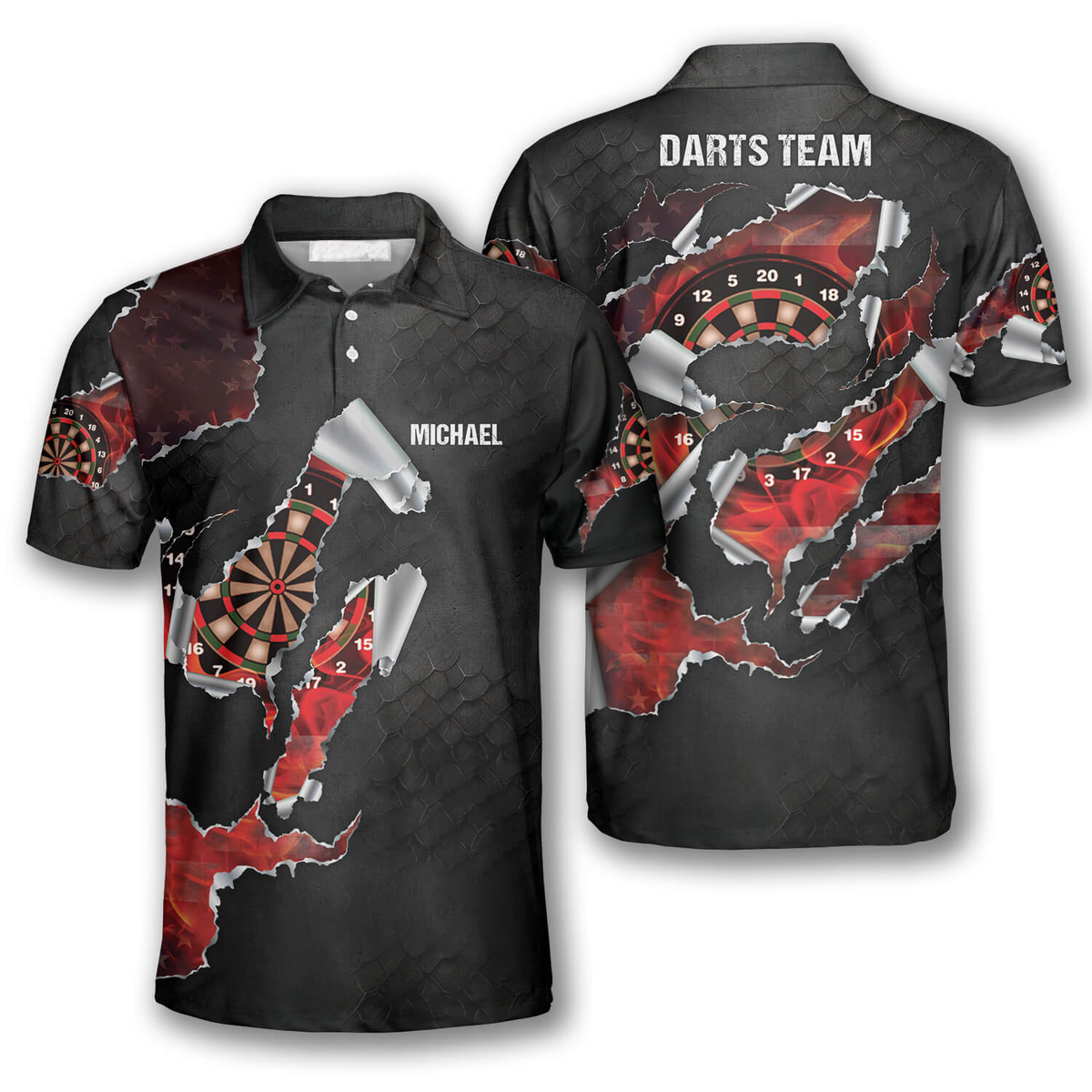 Black Patriots Dragon Scales Personalized Darts Button Polo