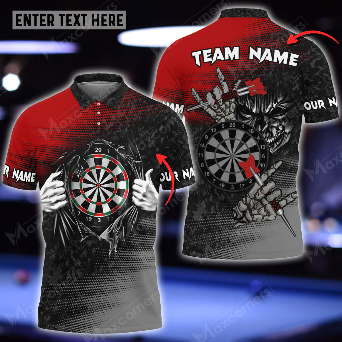 Skull Personalized Darts Button Polo — Design 12