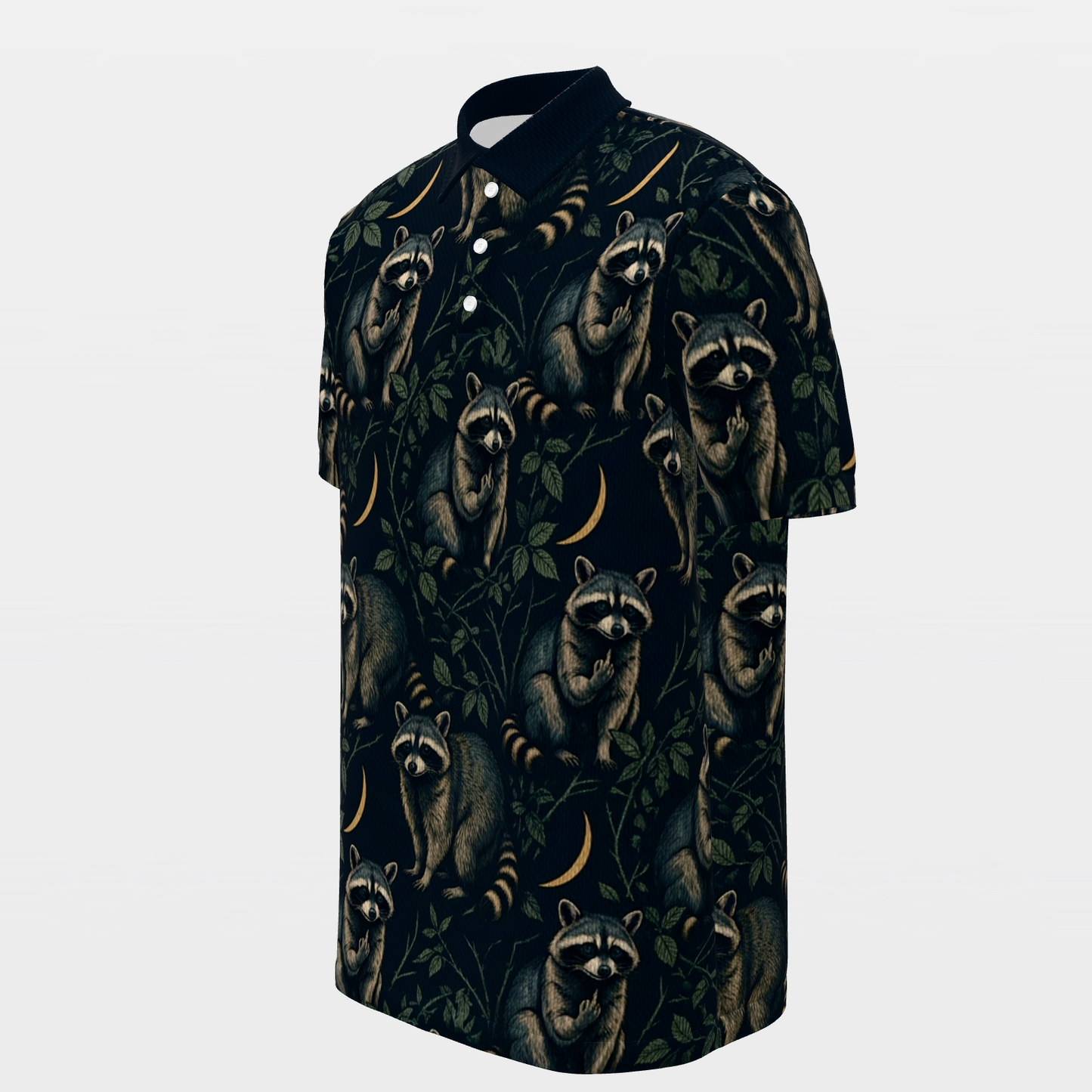 Midnight Raccoon Bramble Golf Polo Shirt – Front Left product view