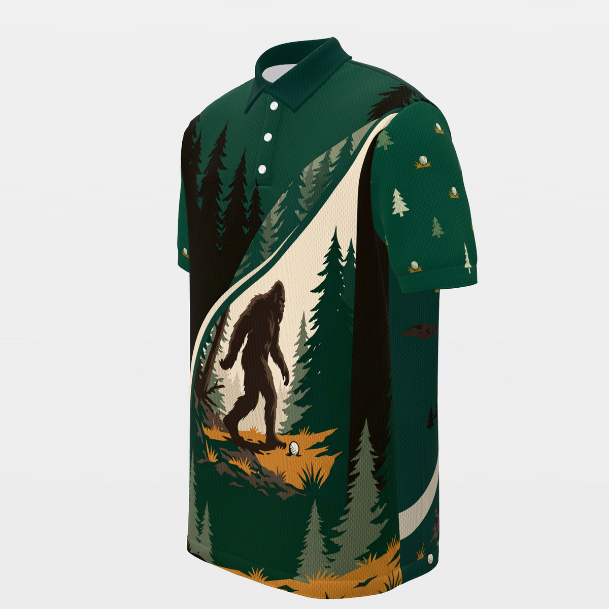 Bigfoot Pine Rail — Tailored Break Golf Polo Shirt – Front Left product view