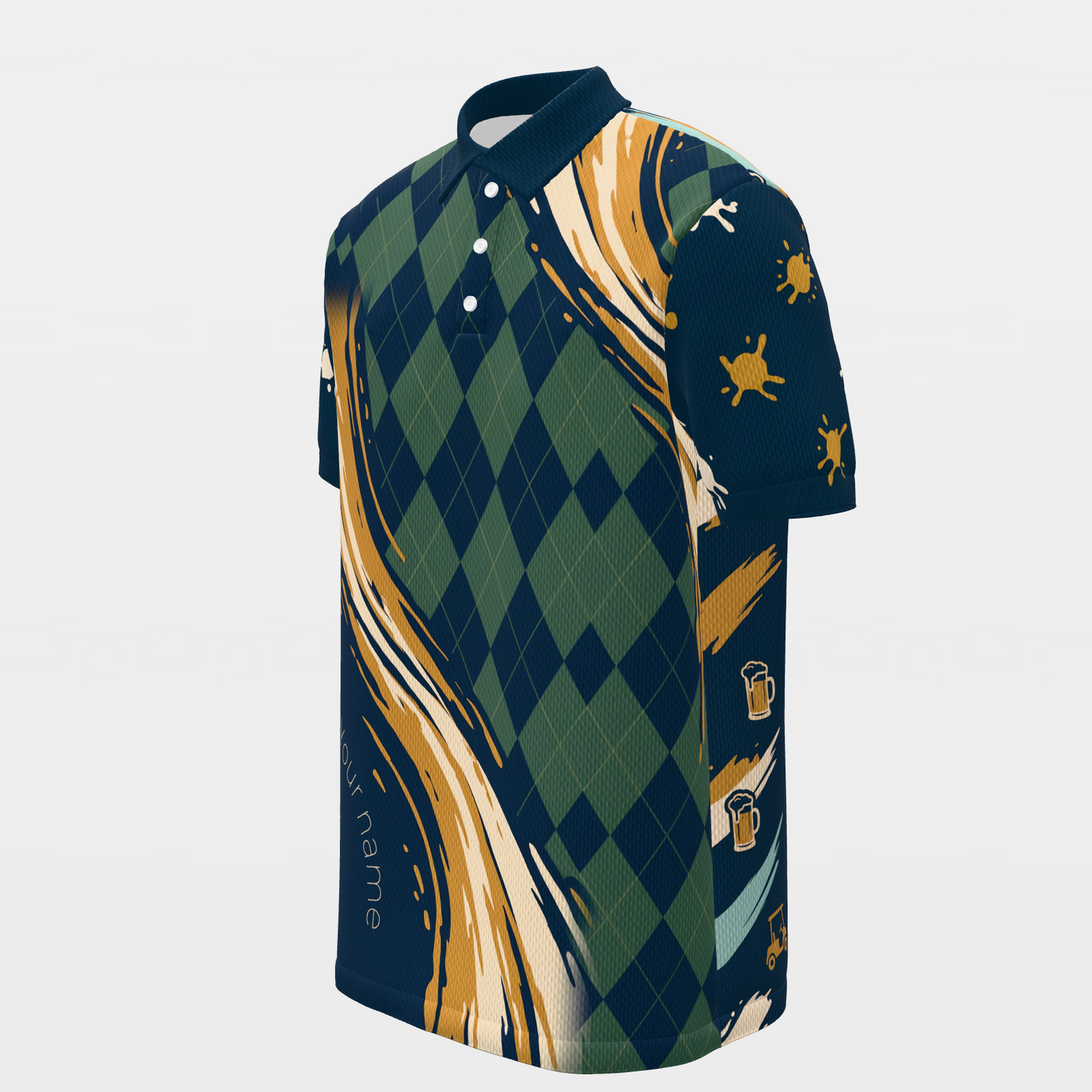 Golf and Beer Social — Open Field Golf Polo Shirt – Front Left product view