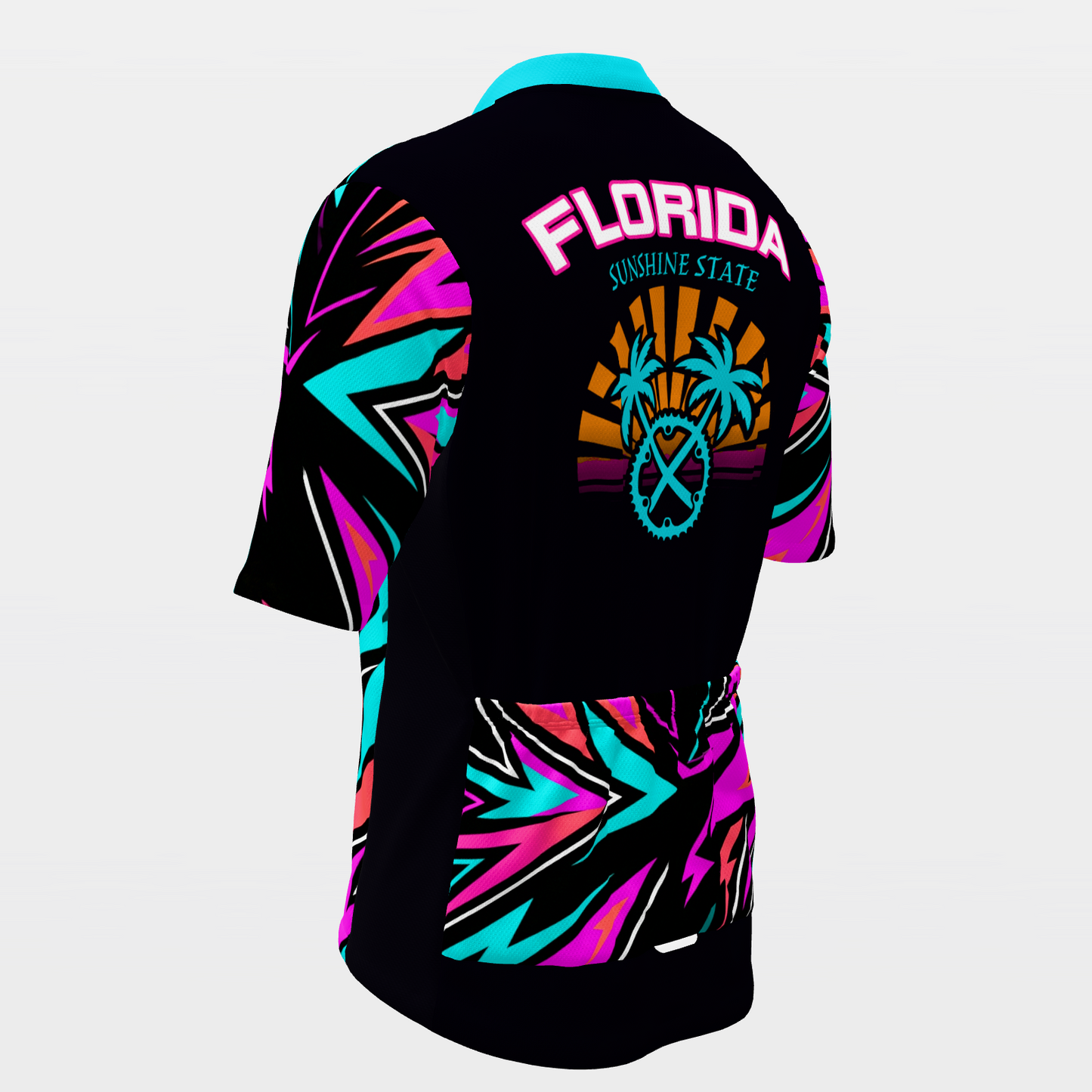 Florida Neon 80s Cycling Jersey – Back Left product view