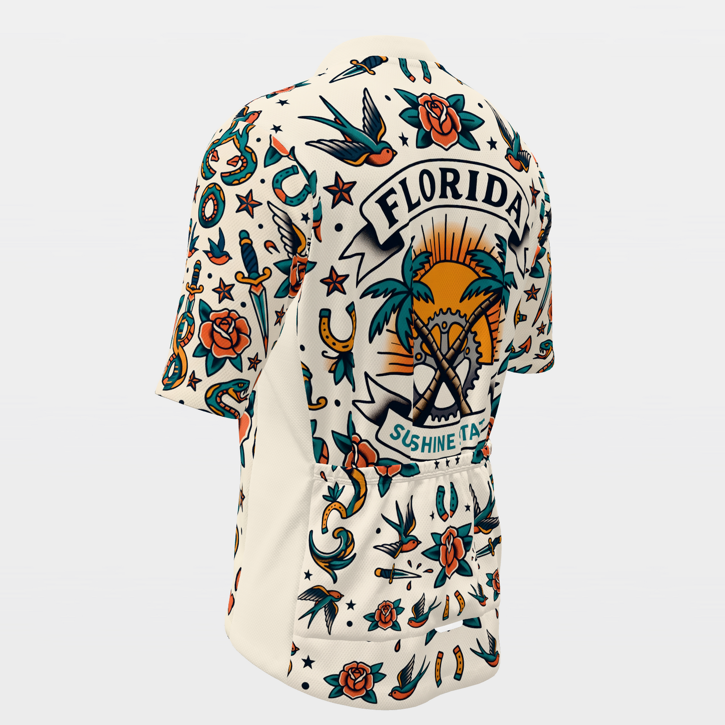 Florida Traditional Flash Tattoo Cycling Jersey – Back Left product view