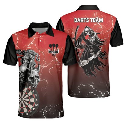 Skull Lightning Fantasy and Personalized Darts Button Polo