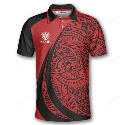 Red Tribal Tattoo and Personalized Darts Button Polo