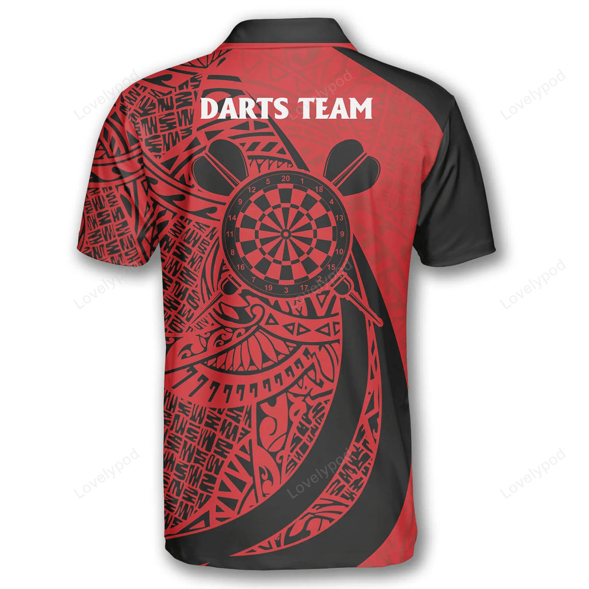 Red Tribal Tattoo and Personalized Darts Button Polo