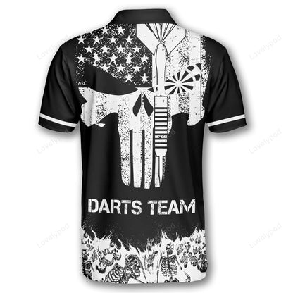 Skull Skeletons Black White Version and Personalized Darts Button Polo