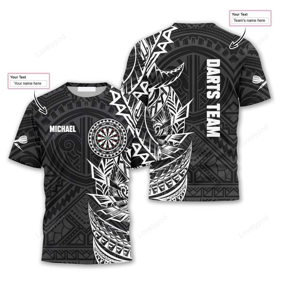 Black and White Tribal Pattern and Personalized Darts Button Polo