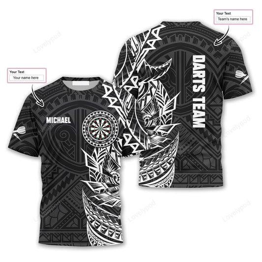 Black and White Tribal Pattern and Personalized Darts Button Polo
