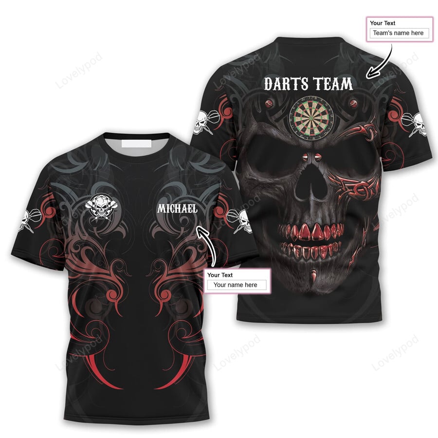 Red Skull Tribal Pattern and Personalized Darts Button Polo