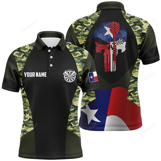Camouflage Skull Texas Flag Personalized Darts Button Polo
