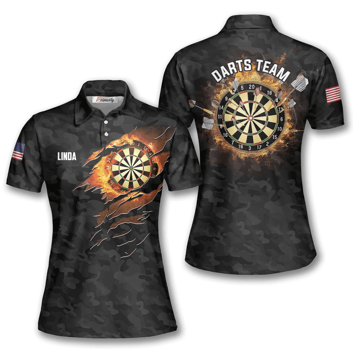Fire Flame Black Camouflage and Team Personalized Darts Button Polo