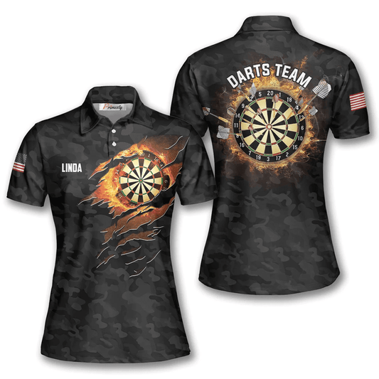 Fire Flame Black Camouflage and Team Personalized Darts Button Polo