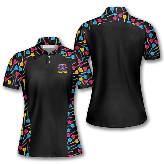 Arrow Pattern In Black Personalized Darts Button Polo