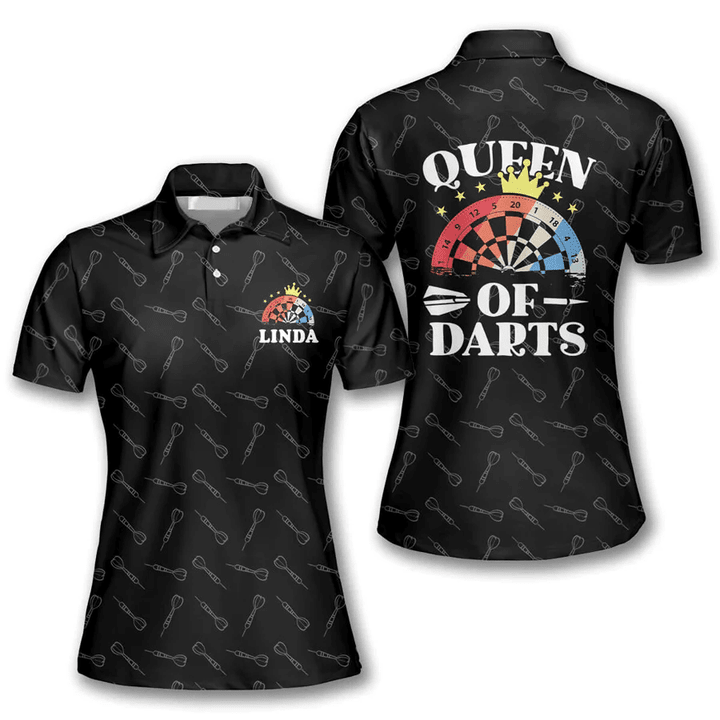 Queen of Arrow Pattern Personalized Darts Button Polo — Design 02