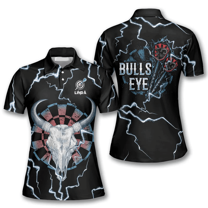 Bullseye Thunder Skull Personalized Darts Button Polo — Design 02