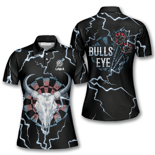 Bullseye Thunder Skull Personalized Darts Button Polo — Design 02