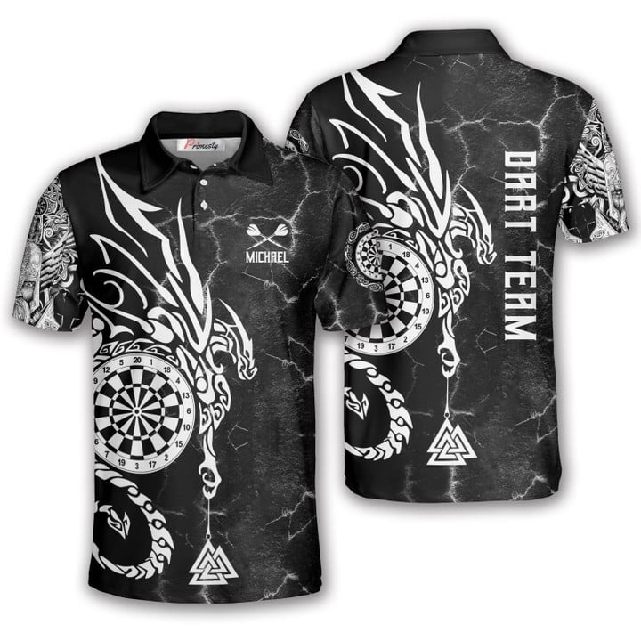 Viking Runes Black White and Personalized Darts Button Polo