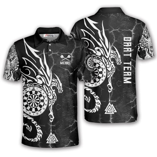 Viking Runes Black White and Personalized Darts Button Polo