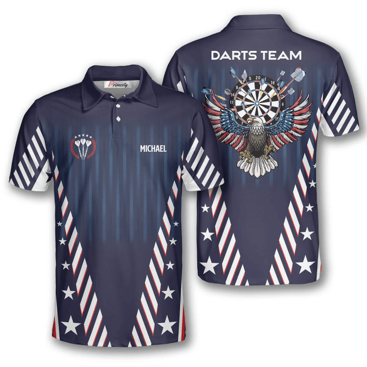 Patriots Athlete Us Flag Pattern and Personalized Darts Button Polo