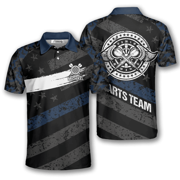 Passionate Blue Camo and Personalized Darts Button Polo