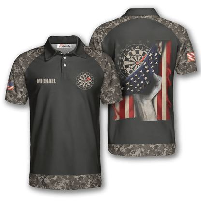 Board Retro Flag Camo and Personalized Darts Button Polo