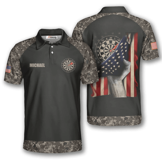 Board Retro Flag Camo and Personalized Darts Button Polo