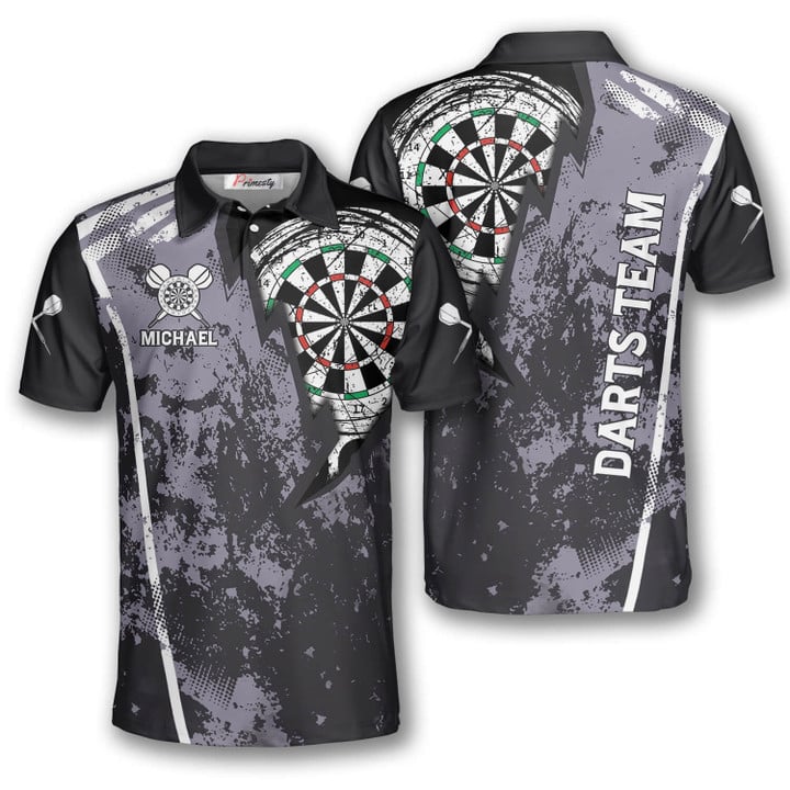 Grunge Lightning and Personalized Darts Button Polo