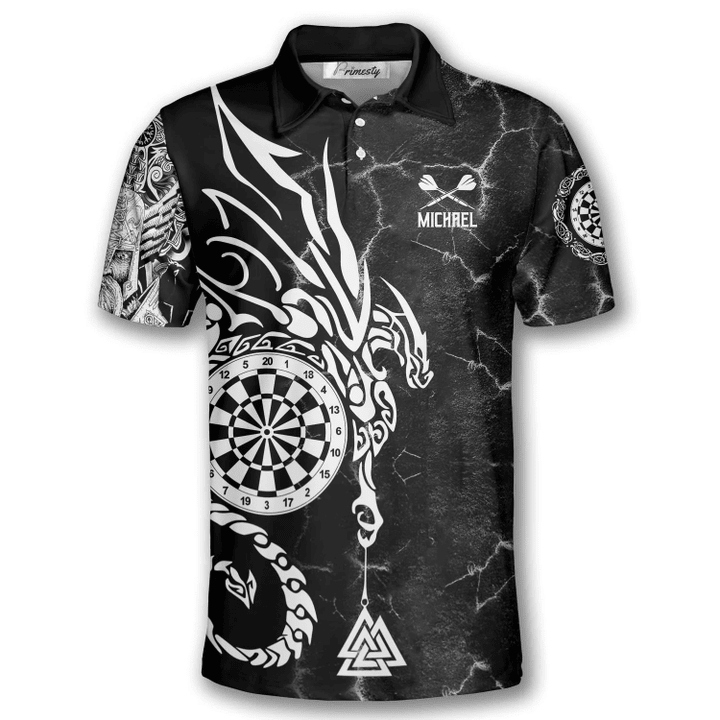 Viking Runes Black White and Personalized Darts Button Polo