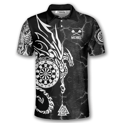 Viking Runes Black White and Personalized Darts Button Polo