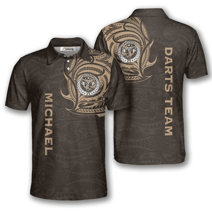 Brown Polynesian Tribal and Personalized Darts Button Polo