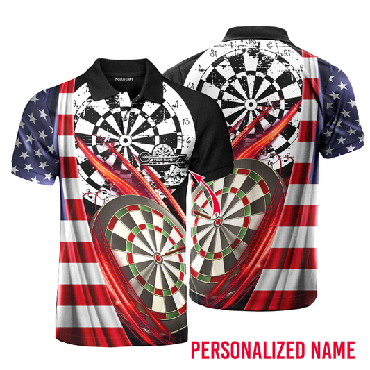Player American Flag Personalized Darts Button Polo