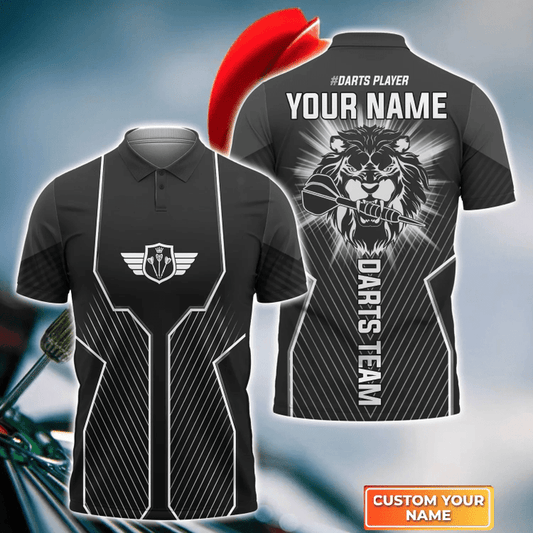 Black Lion Head Personalized Darts Button Polo