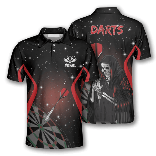 Grim Reaper Stars Personalized Darts Button Polo — Design 02