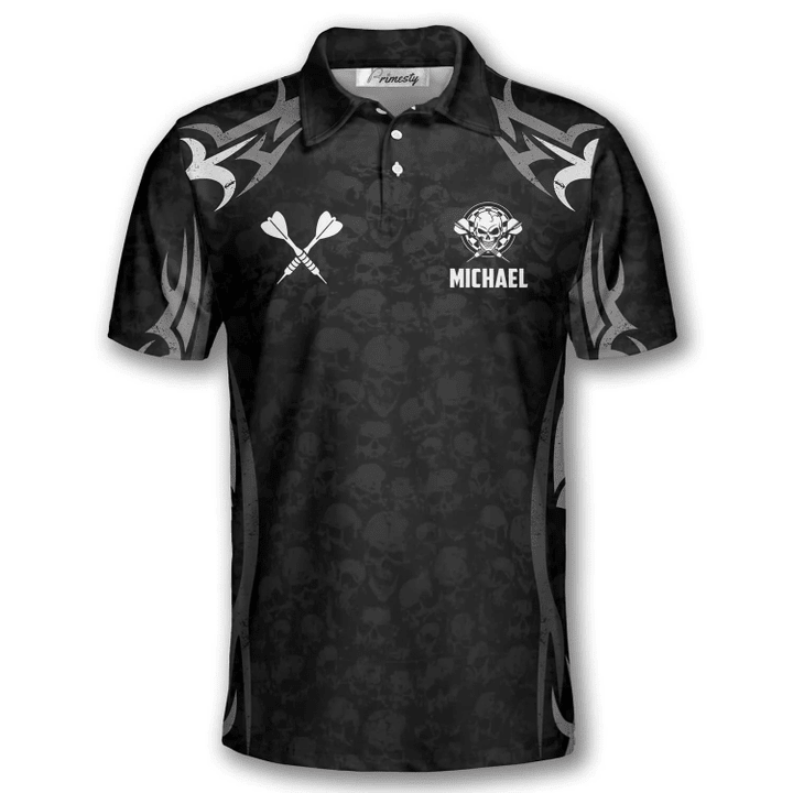 Skull Angel Wings Personalized Darts Button Polo — Design 02