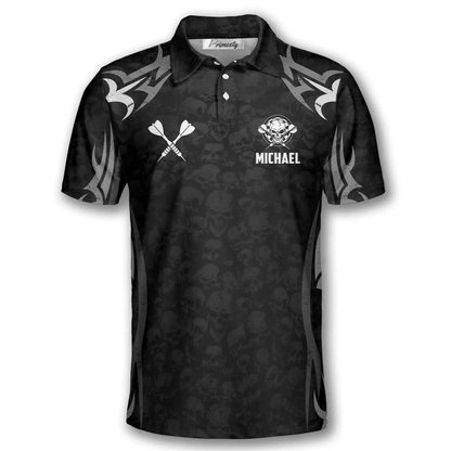Skull Angel Wings Personalized Darts Button Polo — Design 02