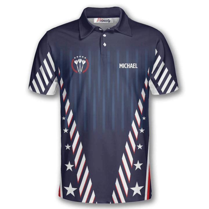 Patriots Athlete Us Flag Pattern and Personalized Darts Button Polo