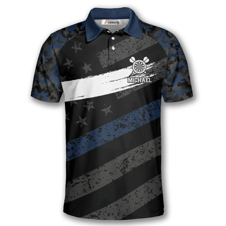 Passionate Blue Camo and Personalized Darts Button Polo