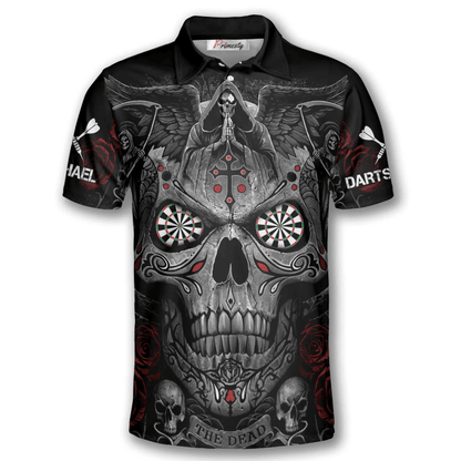 Grim Reaper Praying Cross Skull and Personalized Darts Button Polo