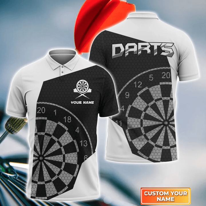 White Personalized Darts Button Polo