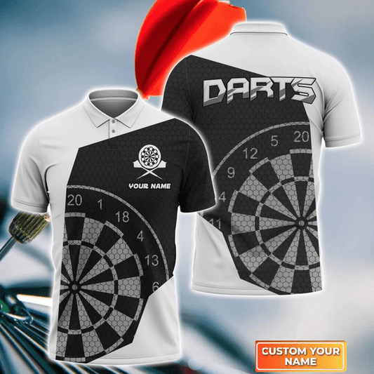 White Personalized Darts Button Polo