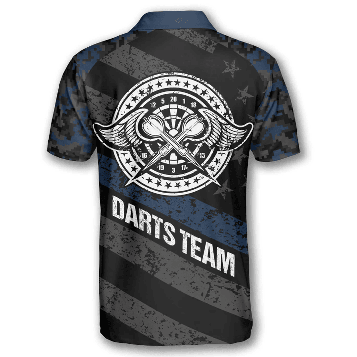 Passionate Blue Camo and Personalized Darts Button Polo