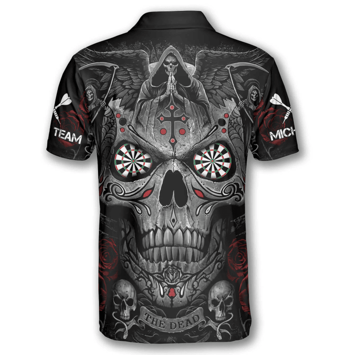 Grim Reaper Praying Cross Skull and Personalized Darts Button Polo