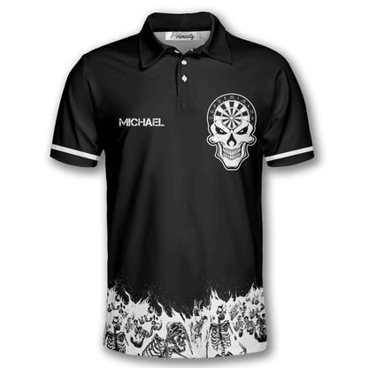 Skull Skeletons Black White and Personalized Darts Button Polo