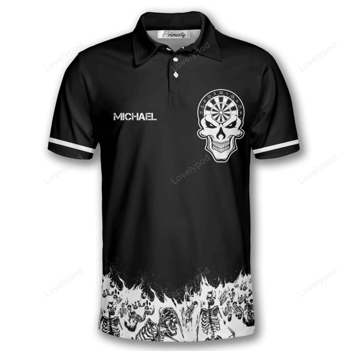 Skull Skeletons Black White Version and Personalized Darts Button Polo