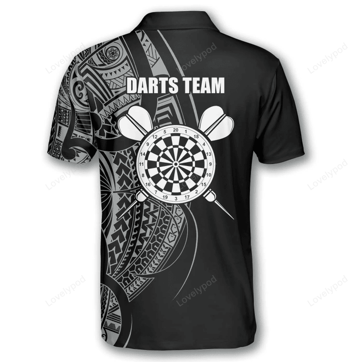 Shield Black White Tribal Tattoo and Personalized Darts Button Polo