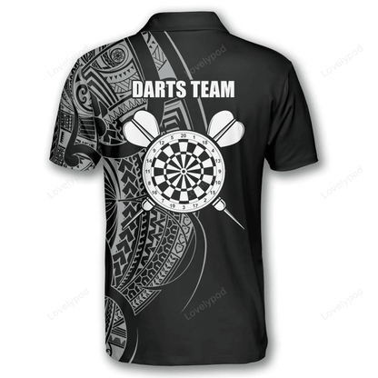 Shield Black White Tribal Tattoo and Personalized Darts Button Polo