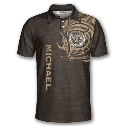 Brown Polynesian Tribal and Personalized Darts Button Polo