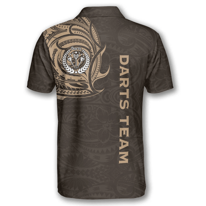 Brown Polynesian Tribal and Personalized Darts Button Polo