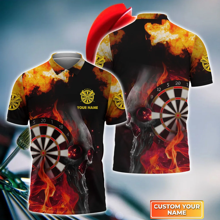 Fire Skull I Play Because I Like It Personalized Darts Button Polo